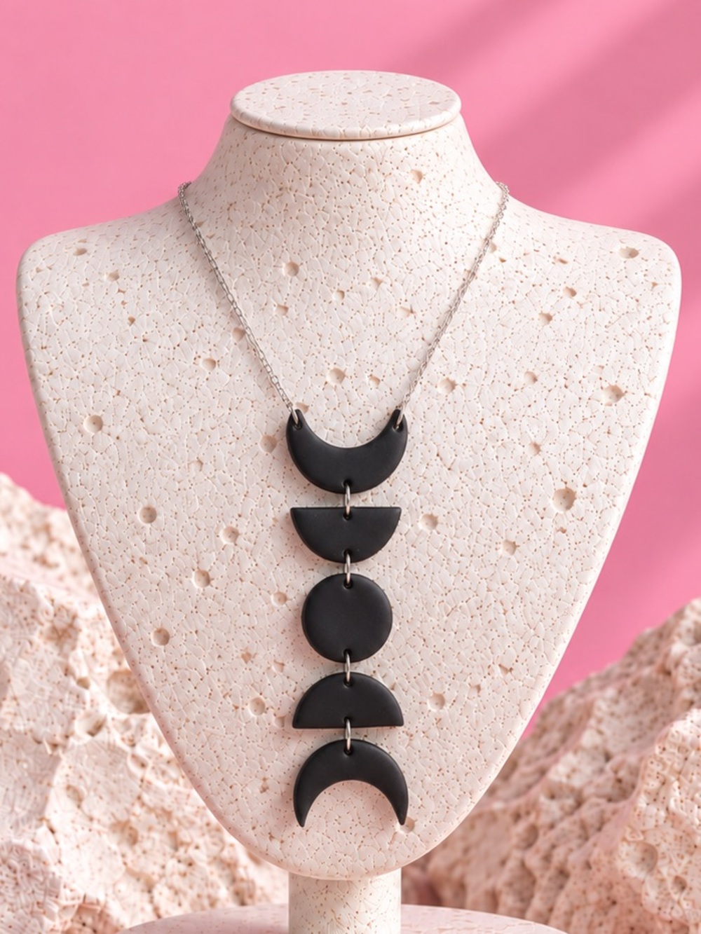 Crescent Moon Necklace — Lunar Phases — Handmade Necklace — Black